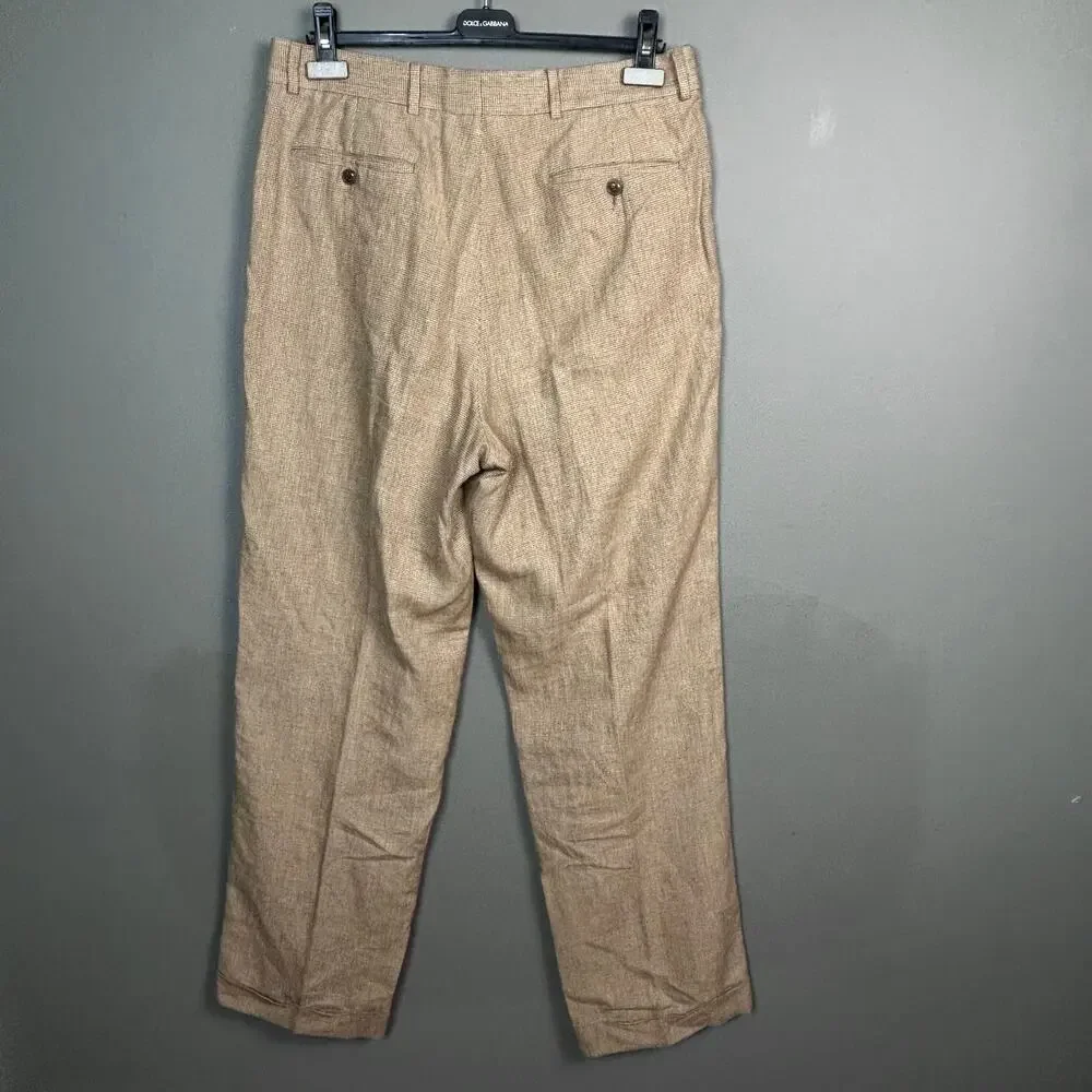 Ballin Pants Trousers Linen Size 34 Relax Pleated Houndstooth preppy old money